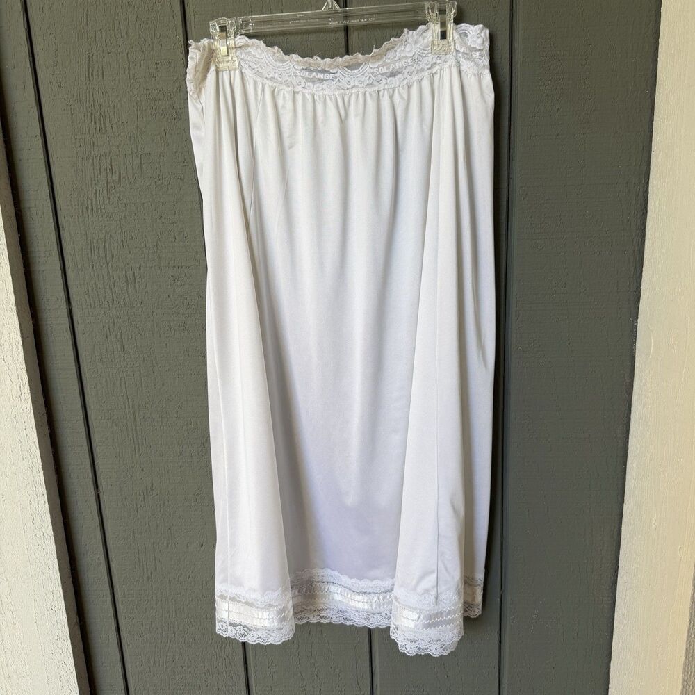 Vtg Solange Long Half Slip Plus Size 22/24 White w/Lace Trim 100% Nylon USA